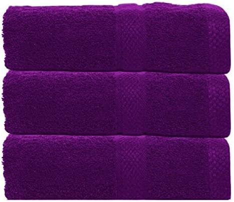 Set Of 3 Luxury Jumbo Large Size Egyptian Cotton Beach Bath Sheet Towels Bale Set Bathroom Towel Gift 86 x 145cm (Purple)