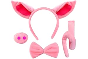 baotongle Set per costume da maiale con orecchie, coda e papillon, rosa, con orecchie di maiale, coda di maiale, coda di maiale, papillon per Halloween, cosplay e feste