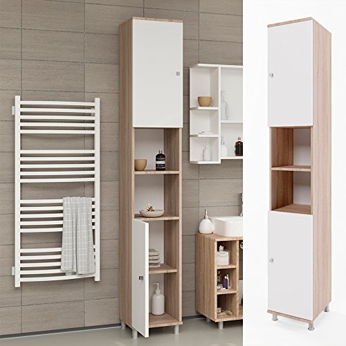 Badschrank FYNN 190 cm Eiche Sonoma – Badezimmerschrank Hochschrank Badmöbel Badregal - 2