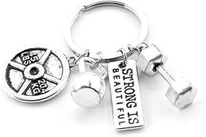 VNEWSCHI Sport Barbell Dumbbell Fitness Weightlifting Gym Key Ring Charm Keychain Strong Is Bealtiful Fitness Keychain Charm Gift Coach Stainless Steel Fitness Keychains