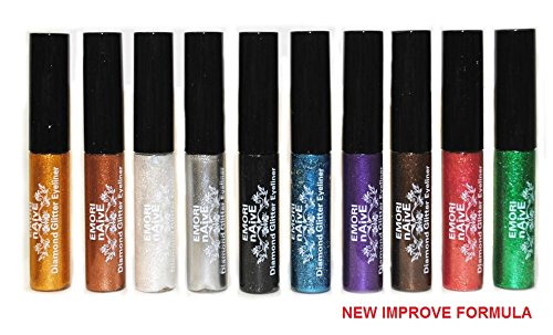 Diamond Glitter & Shimmer Style 10 Piece Liquid Eyeliner Eyeshadow Color Set + Microfiber Pouch Bag