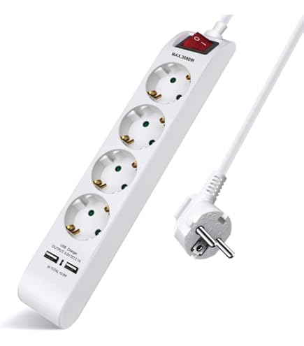 420021 Power-Base Multiple Basic De 6 Pr S Schuko,Câble 1.5 Mm X 3 M,Couleur,Blanc,Medium