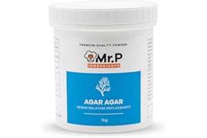 Mr.P Ingredients Agar Agar Poudre 1kg Pot, Gelifiant Alimentaire Naturel et Végétal pour Gelées, Desserte, Cuisine Moléculaire et Mixologie, Sans Gluten, Sans OGM, Gélatine Halal, Kasher