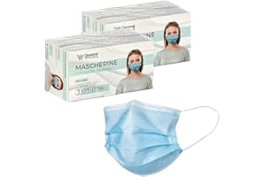 GENERAL MERCHANDISING Mascherine Chirurgiche Monouso || 3 Strati Protettivi, Traspiranti e Confortevoli || Certificazione CE || Ideali per Uso Quotidiano e Lavorativo" || Con Nasello Regolabile | 100pz