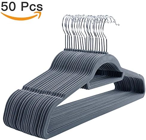 Velvet Hangers,50 Pack Ultra Thin Space Saving Hangers Non-Slip Hangers Flocked Coat Clothing Hangers Racks with 360°Swivel Hook, Hold Up To 10 Lbs, 0.5CM Thick,Gray