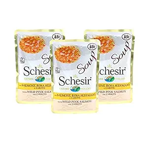 Heads Up For Tails Schesir Cat Soup Wild Pink Salmon and Carrots Pouch 85 gm (Pack of 3)