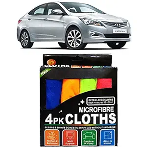 Autokraftz Multicolor Microfiber Cleaning Cloth for Hyundai Fluidic Verna (Pack of 4)