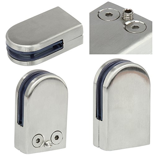 Discoball® 12 x Edelstahl Stainless Steel 304 Klemmhalter Glasklemme Glasklemmhalter Glashalter Halter Gelände Flach Anschluss Glass Clip Größe S 6-8mm - 6