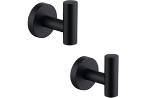LYLIN Ganchos para Pared, Ganchos para colgar Albornoz Ropas Trapos de Acero Inoxidable, colgador toalla para Baño, Cocina y Baño (Montaje con tornillo, Negro 2 Pcs)