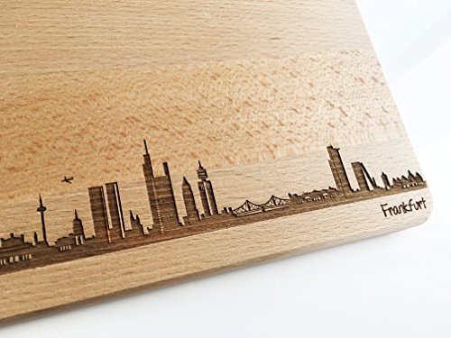 Brotzeitbrett Frankfurt Skyline | Frühstücksbrettchen aus Buche | Holz Schneidbrett | Geschenk mit Gravur | Hessen | Frühstücksbrett (ohne persönlicher Gravur) - 2