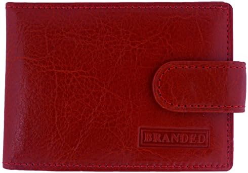 Quality Italian Leather Credit Card Holder Wallet with 12 Plastic Card Inserts - Landscape (Red)