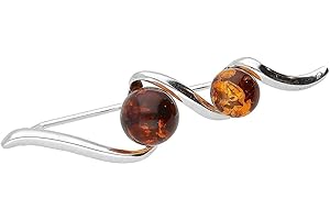 DESIGNER INSPIRATIONS BOUTIQUE Contemporary/Victorian Ornate Style Amber Brooch Pin/Clip for Women Ladies - 925 Sterling Silver - Amber Jewellery for Women