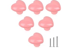 ShipeeKin Lot de 6 jolis boutons de porte en céramique brillante rose en forme d'amour pour placard, placard, tiroir, cuisine, commode, chambre d'enfant