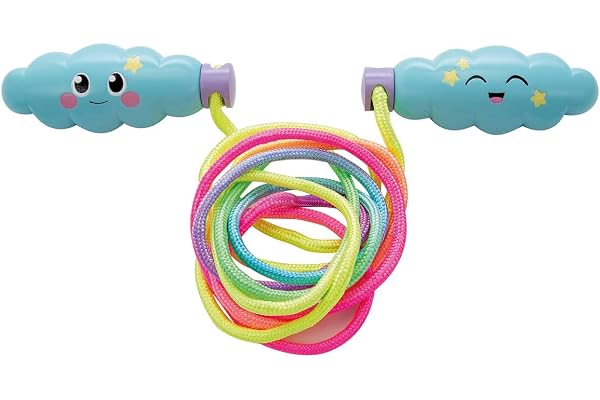 Simba 107306085 – Moln hopprep, mjuka handtag med sött tryck, rep i regnbågsfärger, 220 cm, sportleksaker, från 5 år