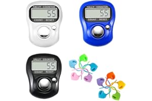 KARELLS Elektroniczny licznik palców, 3 sztuki, mini licznik ręczny, licznik rzędów z diodami LED, cyfrowy licznik palców, z pierścieniem ręcznym i 10 markerami oczek do golfa, okrągłego liczenia, robienia na