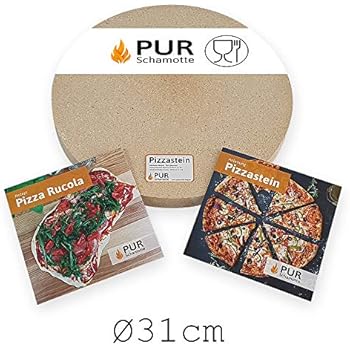 Set Pizzastein aus Schamotte, rund Ø 26 cm, Höhe 3cm mit Holz