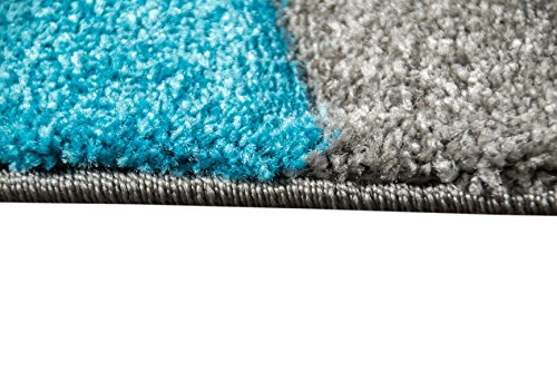 Designer Teppich Moderner Teppich Wohnzimmer Teppich Kurzflor Teppich mit Konturenschnitt Wellenmuster Türkis Grau Weiss Größe 120×170 cm - 4