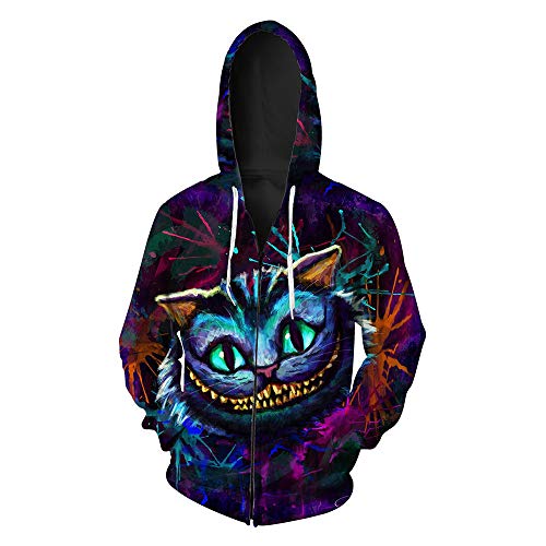WYms Hoodie-Geistkatzen-Muster-Wolljacke der Männer 3D Hooded-Tendenzreißverschlußmänner Sweatshirt, XXXL