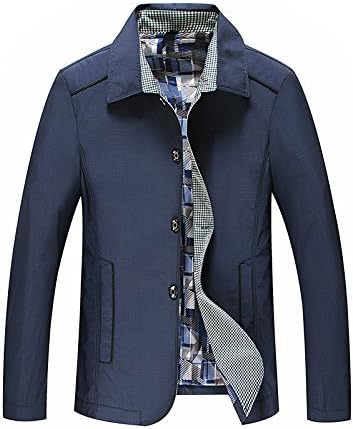 DYF Coat Jacket Big size Lapel Long sleeve Single row buckle Solid Color,Navy blue,XL