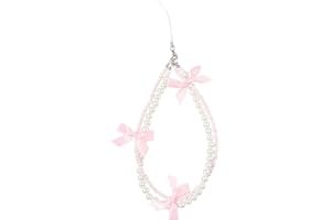 Reownest Handy-Anhänger Armband, Süße Schleifenkette mit Perlen im Ästhetischen Design, Universelles Handy-Handgelenkband, Schlüsselanhänger-Zubehör für Taschen, Kamera, Deko – Rosa + Weiß