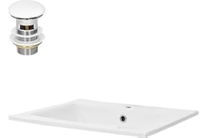 ML DESIGN MODERN LIVING ML-Design Lavabo Cerámica Blanco Brillante Forma Rectangular 450 x 225 x 420 mm Con Juego De Desagüe Con Rebosadero Válvula Pop Up 100 mm Altura Lavamanos Empotrado Moderno De Encimera Para Baño Aseo