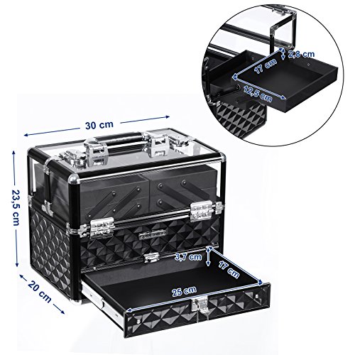 51UwQp0zd1L SONGMICS Mallette À maquillage, Coffre cosmÉtique, BoÎte de rangement, Beauty case, pour Bijoux et produits de maquillage, Couvercle transparent en acrylique, Plateaux dÉployÉs JBC318B