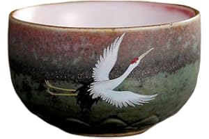 HonHeam Taza de té de cerámica japonesa con patrón de grulla hecha a mano, taza individual de Kung Fu chino, juego de té retroté cambiado al horno (C)
