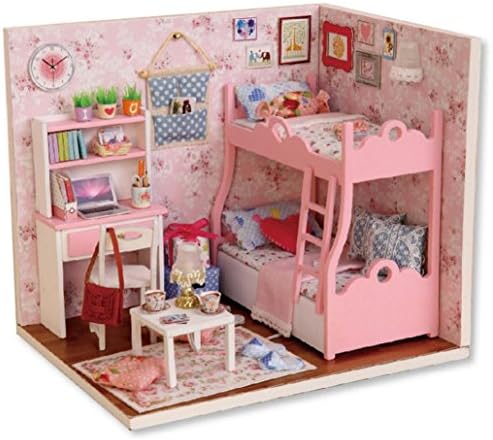 DIY Wooden Dolls House, Amphia DIY 3D Pink Princess Dollhouse Paper Miniature Furniture Kit LED Light Dollhouse Kids Grils Gift ,Cardboard Dolls House (C)