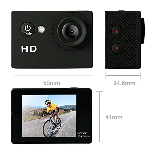Jadfezy Action Cam 1080P 30fps, Fotocamera Subacquea impermeabile 30M, Sports Cam con 2×900mAh