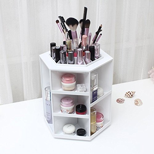 Bestland 360 Grad drehbar Make Up Organizer Sortierkasten Kosmetik Ständer Aufbewahrungbox (Weiß) - 5