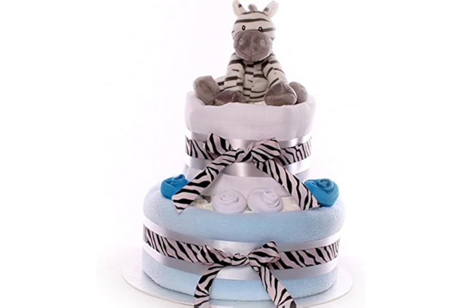 Zebra Two Tier Nappy Cake Gift - Large Baby Boy