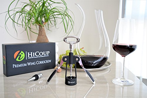 Flügel-Korkenzieher zum Öffnen von Weinen, von HiCoup – Korkenzieher als Premium-Gesamtlösung zum Öffnen von Weinen und anderen Flaschen, mit zusätzlichem Weinflaschenverschluss - 6