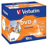 Amplia imprimible Verbatim DVD-R 4.7GB 16x 4.7GB DVD-R 10pieza(s) - DVD+RW vírgenes (4,7 GB, DVD-R, 10 Pieza(s), 120 min, 980 g, Caja de Joyas)