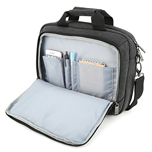 Notebook Tasche 11.6 | Evecase 11.6 Zoll Universal Canvas Laptop Schutzhülle Aktentasche mit Zubehörfächer, Lasche für Trolleybefestigung für Notebook MacBook Ultrabook Tablet – Grau - 5