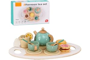 FENYW Juego de té de Madera, Juego de té para niños, Juegos de Té Infantiles, Juego de Té Infantil, Madera Accesorios de Cocina Juguetes Regalo de Cumpleaños para Niñas Niño Bebé 1 2 3 4 5 6 Años