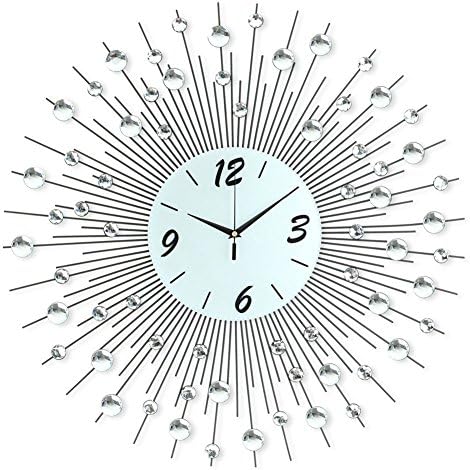3D Wall Clock Silent Large Clock Diameter 25.6" Made of Metal with Crystal Accents