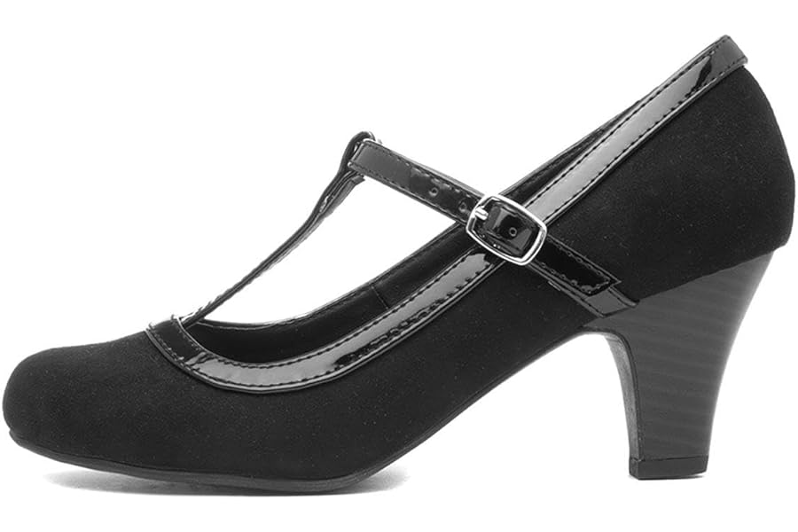 Lilley Womens Black Faux Suede Buckle Court Shoe