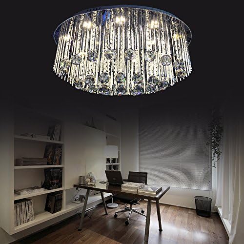 Crystal Ceiling Light Dining Room L23.6" W15.7” Oval Aluminum With Gray Crystal Ball Double LED Color Warm(3000K) White(6000K) Flushmount Fixture With One More Replacement LED Bulb