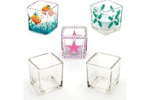 Baker Ross EC216 Square Glass Candle Holders, For Children to Paint & Personalise With Glass Paints and Pens, Perfect for School Work, Home Crafts, Craft Group Activities and More (Pack of 6), 5cm