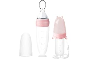 Termichy Baby Weaning Spoons Set, Baby Bottle with Spoon Silicone Pacifier Fruit Feeder for Teething Baby, Baby Food Dispensing Spoon for Infant Feeding, 90ML+30ML (Pink)