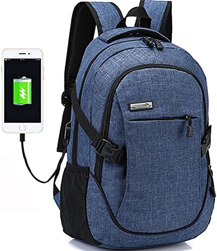 Business Water Resistant Polyester Laptop Backpack with USB Charging Port Fits Under 15.6-Inch Laptop and Notebook (blue)