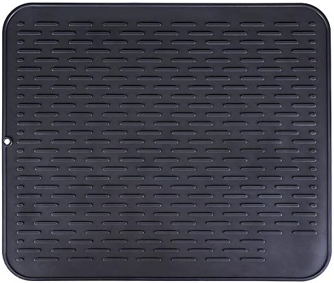 54x46cm Silicone Dish Drying Mat Draining Mat Boards Heat Insulation, with a silicone multi-functional Scrubber, Non-Slip 22x18inch(black )