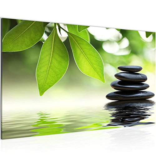 Bilder Feng Shui Steine Wandbild Vlies - Leinwand Bild XXL Format Wandbilder Wohnzimmer Wohnung Deko Kunstdrucke 70 x 40 cm Grün 1 Teilig -100% MADE IN GERMANY - Fertig zum Aufhängen 501114a