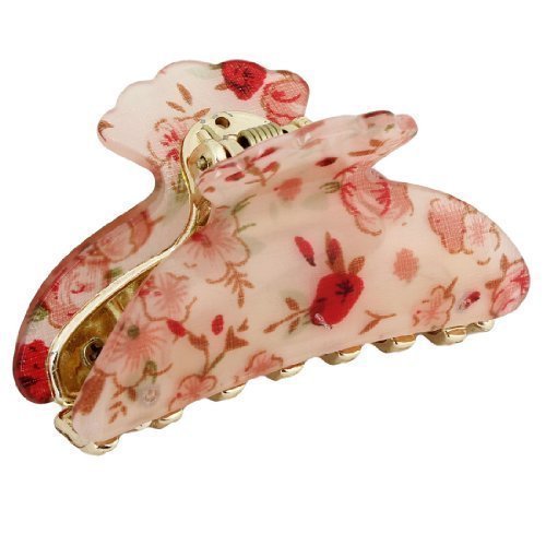 Red Apricot Color Florals Prints Plastic Hair Claw Clamp for Ladies