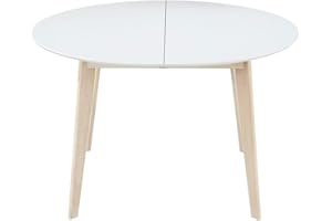 Miliboo – Mesa de comedor diseño redondo extensible blanco y madera Leena