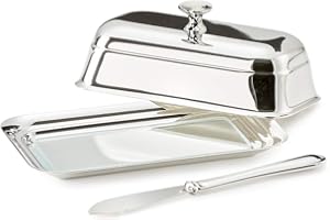 EDZARD contenitore per burro Mary, con piatto in vetro, argento pregiato placcato, lucidato, 8 x 13 cm, coltello incluso