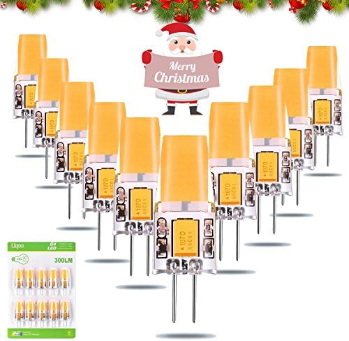 Liqoo 10 x G4 LED Bulbs, High CRI Ra83 Super Mini Stable Energy Saving, 3W COB Warm White 2800K 300LM, Equivalent to 30W Halogen Lamp 260°Beam Angle AC DC 12V Not Dimmable Ø 12.5 x 38mm