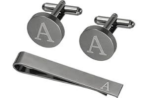 PATIKIL Cuff Links Mens, Initial Tie Clip and Cufflink Set for Men Classic Copper Personalized Cuff Links and Tie Bar for Father Husband Son