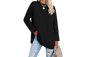Famulily Women's Basic Round Neck Long Sleeve Cotton T Shirts Solid Color Comfy Loose Tunic Tee Shirts Tops