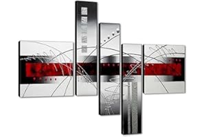 Wieco Art 5-Piece Perfect White Lines Stretched and Framed Hand-Painted Modern Abstract Oil Paintings on Canvas Wall Art Set